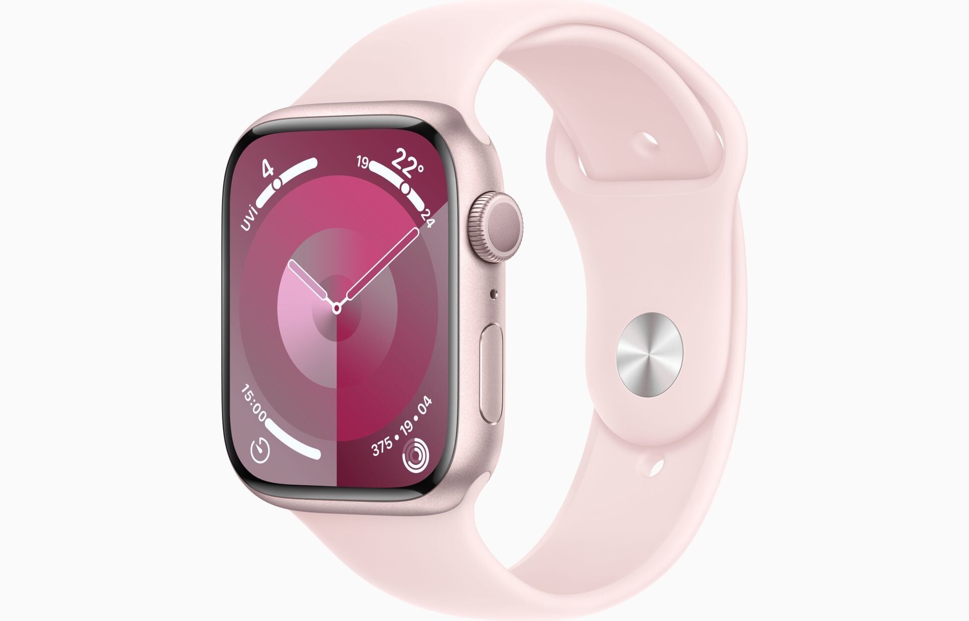 Apple Watch Series 9 GPS 45mm Pembe Alüminyum Kasa ve Uçuk Pembe Spor Kordon - S/M - MR9G3TU/A