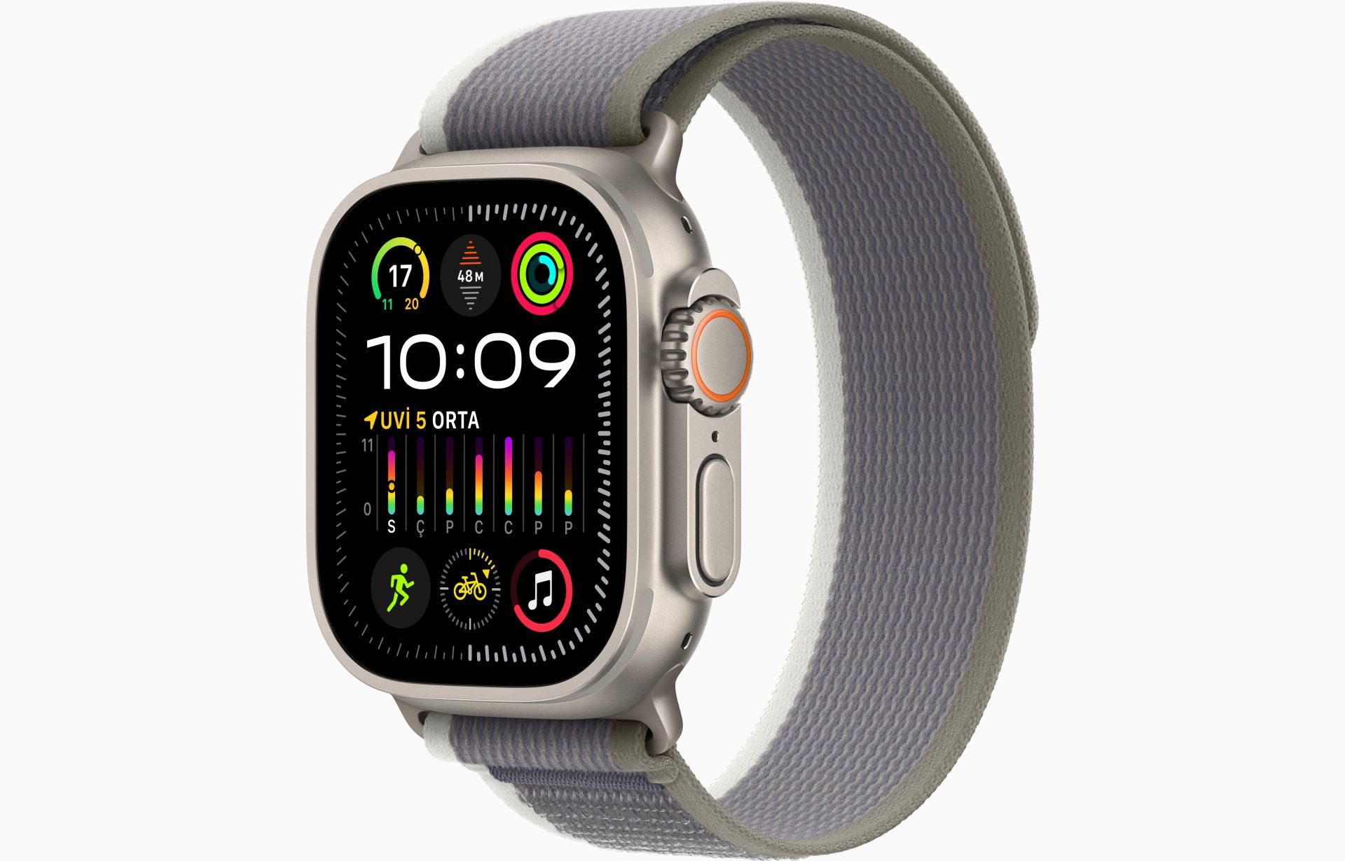 Apple Watch Ultra 2 GPS + Cellular, 49mm Titanyum Kasa ve Yeşil/Gri Trail Loop - M/L - MRF43TU/A
