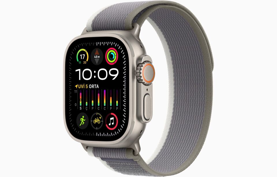 Apple Watch Ultra 2 GPS + Cellular, 49mm Titanyum Kasa ve Yeşil/Gri Trail Loop - M/L - MRF43TU/A