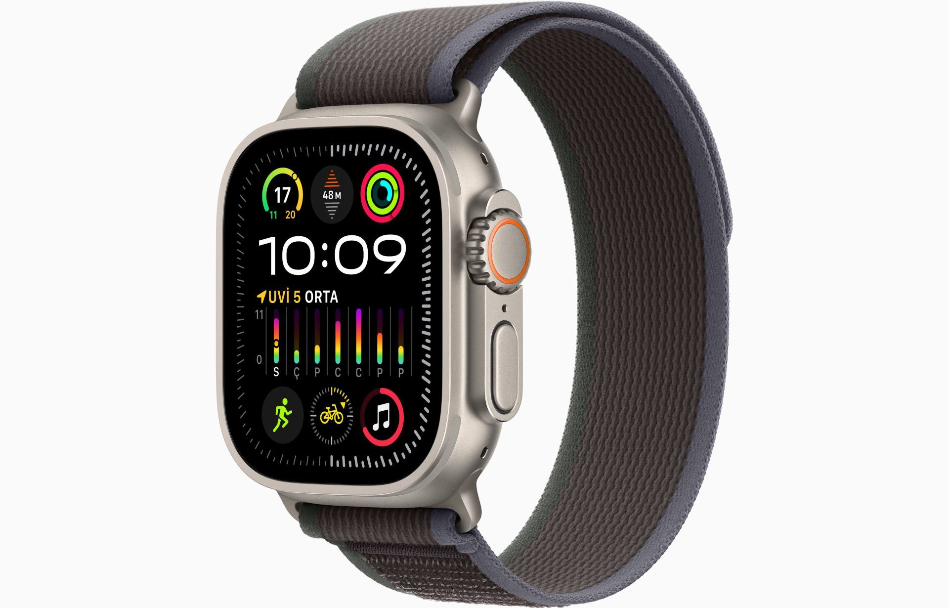 Apple Watch Ultra 2 GPS + Cellular, 49mm Titanyum Kasa ve Yeşil/Gri Trail Loop - S/M - MRF33TU/A
