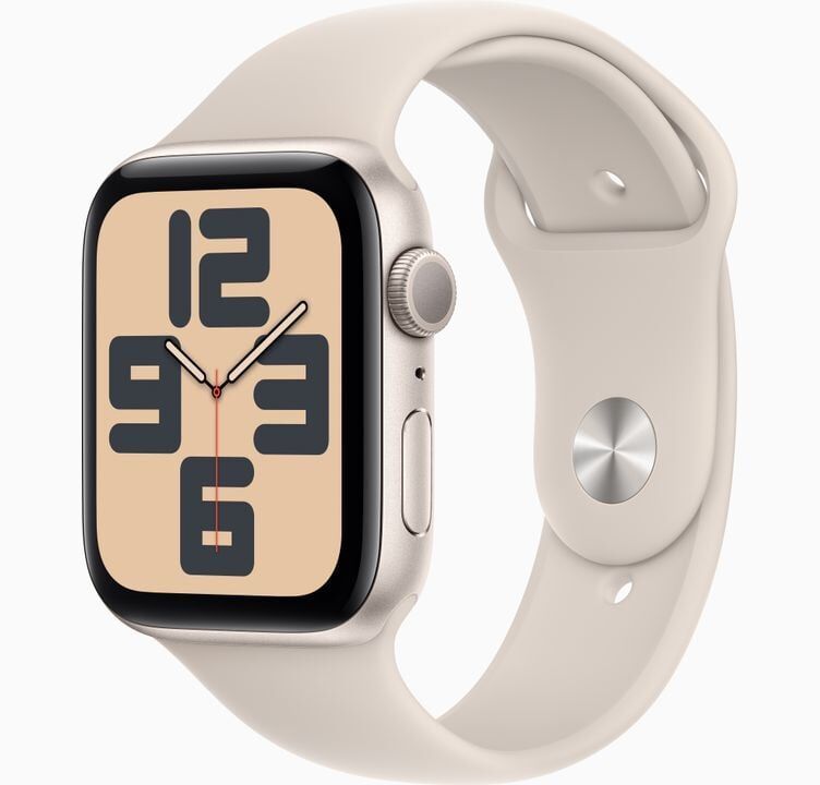 Apple Watch SE GPS 44mm Yıldız Işığı Alüminyum Kasa ve Yıldız Işığı Spor Kordon - M/L - MRE53TU/A