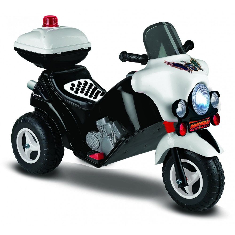 435 PANTHERA AKÜLÜ MOTOR siyah-beyaz  6V 1x6 volt 7 ah akü 1 İleri - 1 geri vitesli Müzikli ön konsol Ön, arka ışıklı farlar 3-6 Yaş arası kullanıma uygun Max 20kg taşıma kapasitesi Net ağırlık 8,85kg