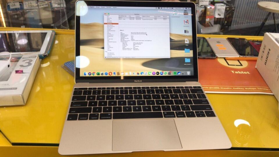 2.el 2017 MacBook Retina 12''Ekran Gold Pembe intel 1.3Ghz Core i5 Cpu 8Gb Ram 500Gb Ssd Flash 1536Mb intel Hd Graphics  615 Ekran Kartı Q Türkçe klavye pil 96 devir Model A1534