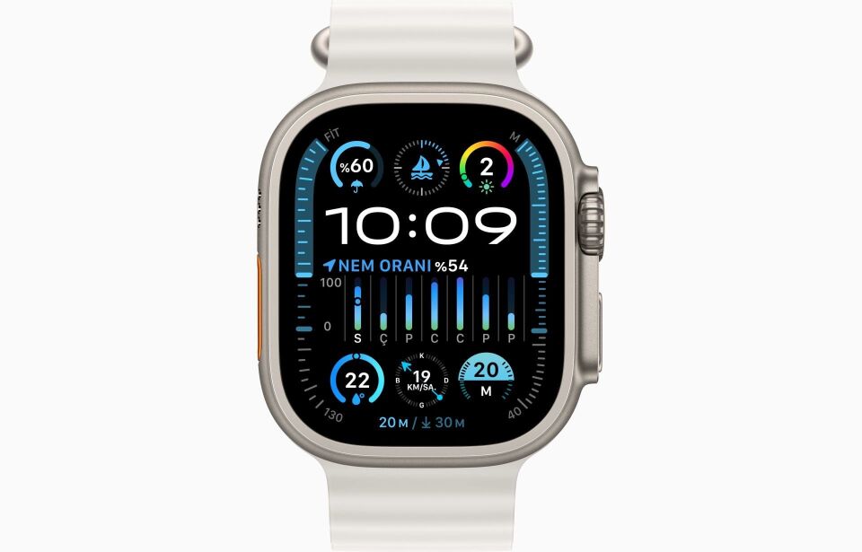 Apple Watch Ultra 2 GPS + Cellular, 49mm Titanyum Kasa ve Beyaz Ocean Kordon - MREJ3TU/A