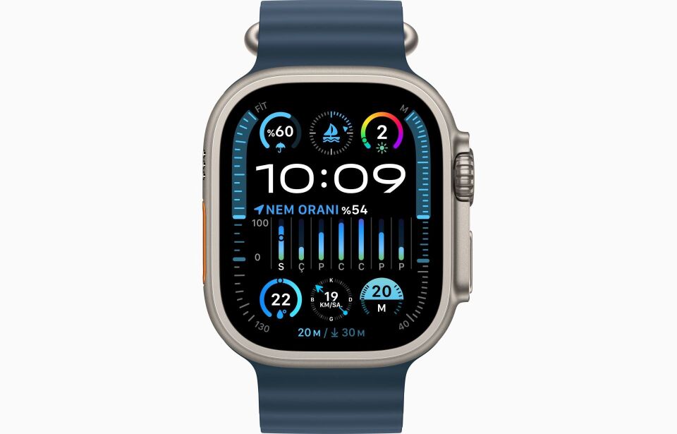 Apple Watch Ultra 2 GPS + Cellular, 49mm Titanyum Kasa ve Mavi Ocean Kordon - MREG3TU/A