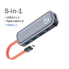 Rock Multi Fonksiyon 5 in 1 Type-C Dönüştürücü