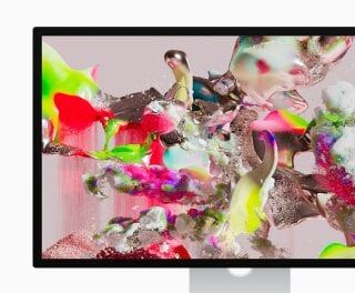 Apple Studio Display  Nano-texture cama, eğim ve yükseklik ayarlı standa sahip  27 inç 5K Retina ekran. Ana Sahne özellikli 12 MP Ultra Geniş kamera. Stüdyo kalitesinde mikrofonlar. Uzamsal Ses teknolojisine sahip altı hoparlörlü ses sistemi.