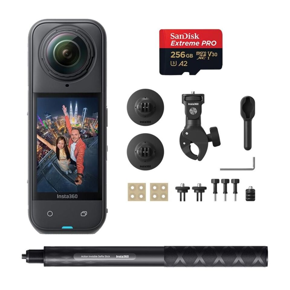 insta360 X5 8K Aksiyon Kamerası + Motosiklet Paketi + Sandisk 512GB Extreme Pro +     Action Invisible Selfie Stick | Insta360 Türkiye Ürünü