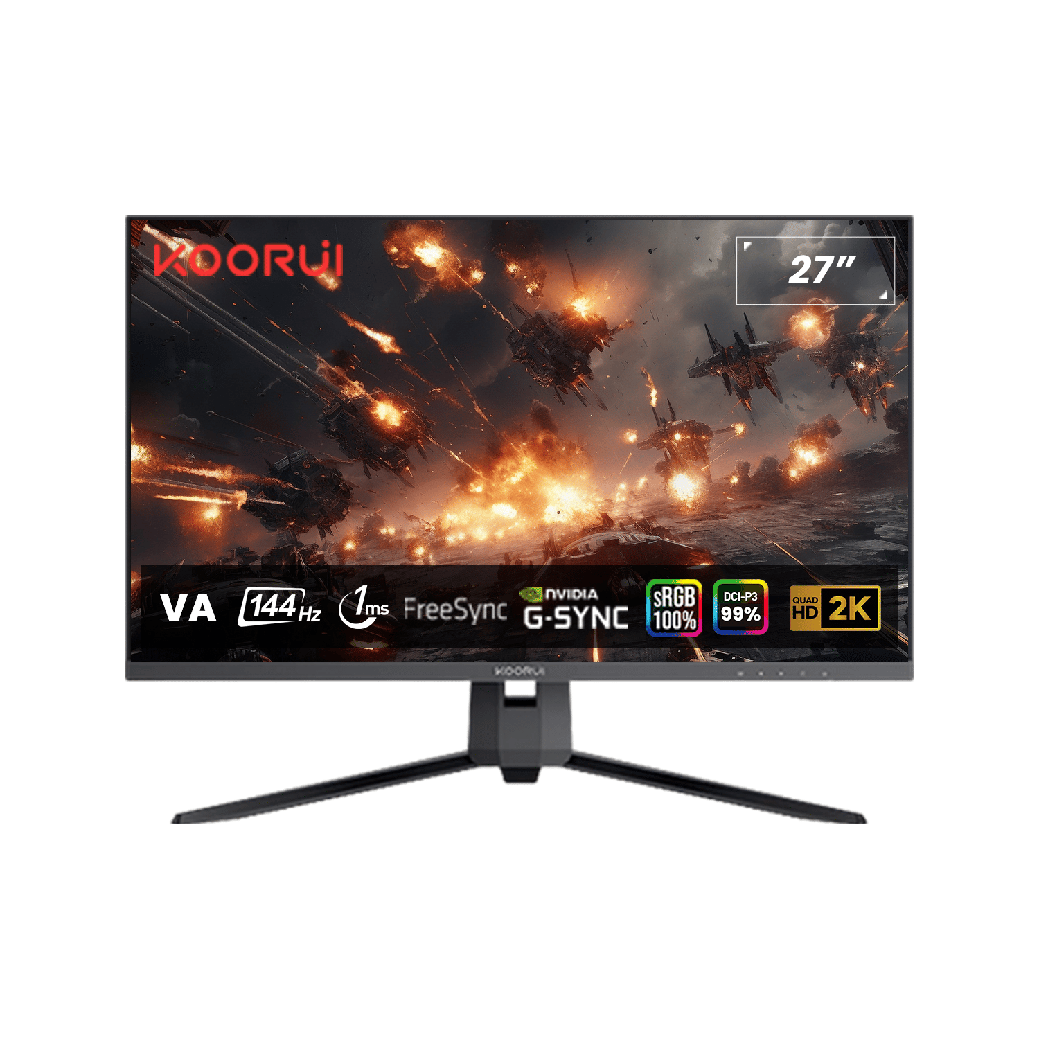 Koorui 27'' GN06 IPS Gaming 165Hz Monitör Siyah 1ms	1920x1080, 165Hz, DP, HDMI, G-Sync, FreeSync, Vesa