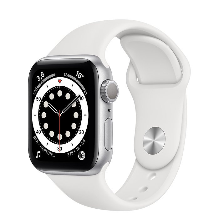 Apple Watch  6. seri Gümüş Rengi  40 mm Alüminyum Kasa ve Spor Kordon Başlangıç fiyatı: 3.799 TL Hafif özellikteki alüminyum kasa, uzay endüstrisi standartlarında %100 geri dönüştürülmüş bir alaşımdan üretiliyor.  İnovatif bir pim mekanizmasına sahip olan