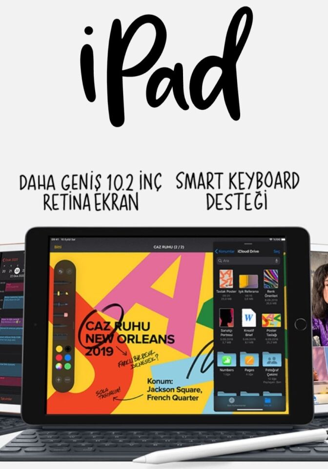 İPAD 10.2 inç, 128 gb, wifi + celluler  A12 bionic cip, smart keyboard ile uyumlu, apple pencil (1.nesil) uyumlu.  uzay grisi, gümüş, altın renklerde,